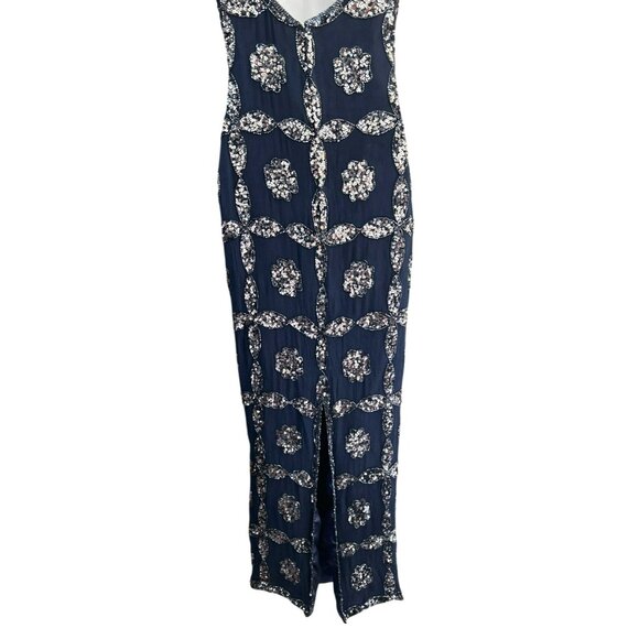 Scala Navy Silver Sequin Beaded Full Length Special Occasion Dress Sz M Prom NWT - Picture 8 of 12